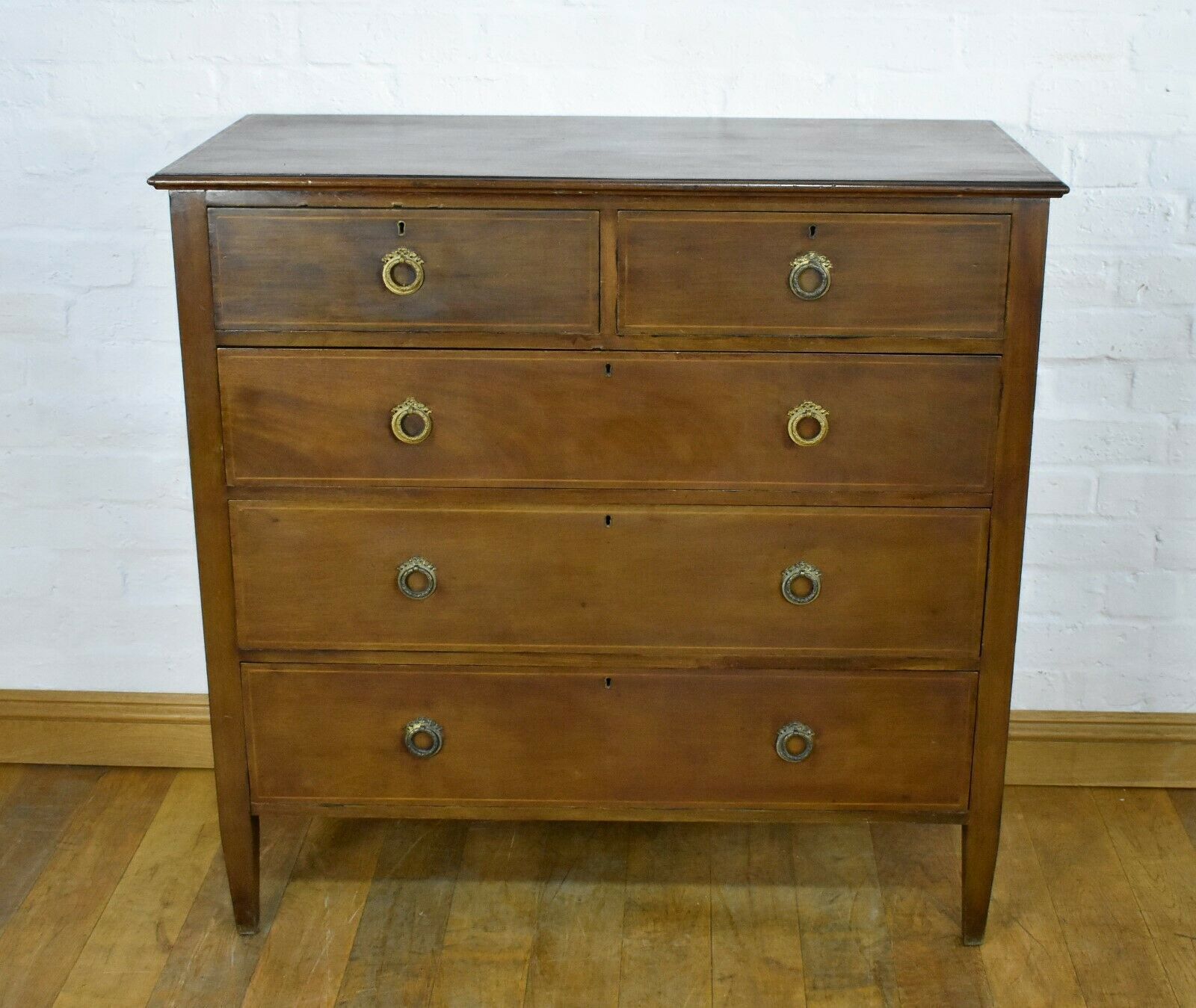 Antique Edwardian Inlaid Mahogany Large Chest Of Drawers Vinterior