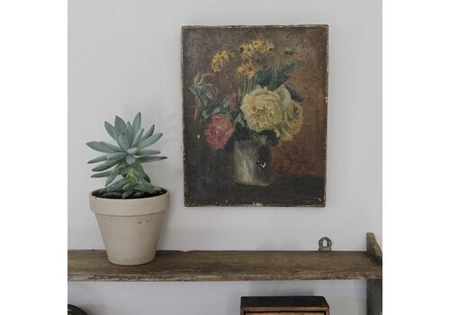 Small Charming French Floral Painting, Oil On Canvas