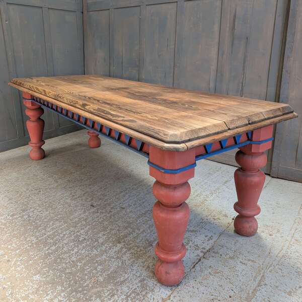 Large 19th Century Gothic Pitch Pine Table In The Style & Colour Of The 14th Century