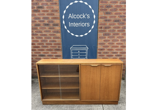 Morris Of Glasgow Waring & Gillow Mid Century Teak Sliding Door Bookcase Cabinet