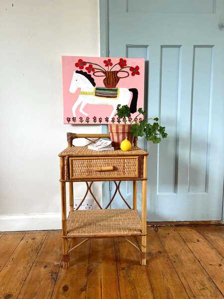 Beautiful Mid Century Wicker Side Table/Bedside Table