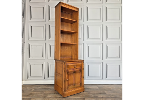 Vintage Ercol Golden Dawn Solid Elm Bookcase Cabinet – Cupboard & Drawer Shelves