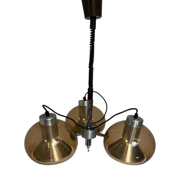 Mushroom Hanging Pendant With Three Spheres   Space Age / Pop Art   Including Adjustable Power Cord And Ceiling Canopy   Smoked Acrylic