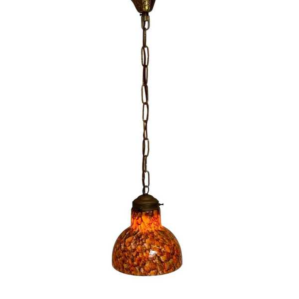 Art Deco   Hanging Pedant Light   Ceiling Fixture   Oval Shaped   Suspended By Chain, Matching Ceiling Canopy   Brown And Orange