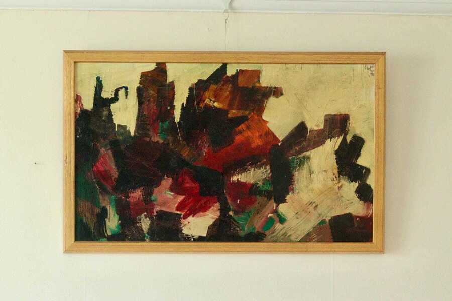 Mid 20th Century Original Abstract Oil On Canvas – Dynamic Composition