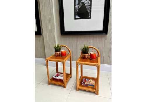 Pair Of Vintage Bamboo Bedside Tables – Boho Mid Century Charm