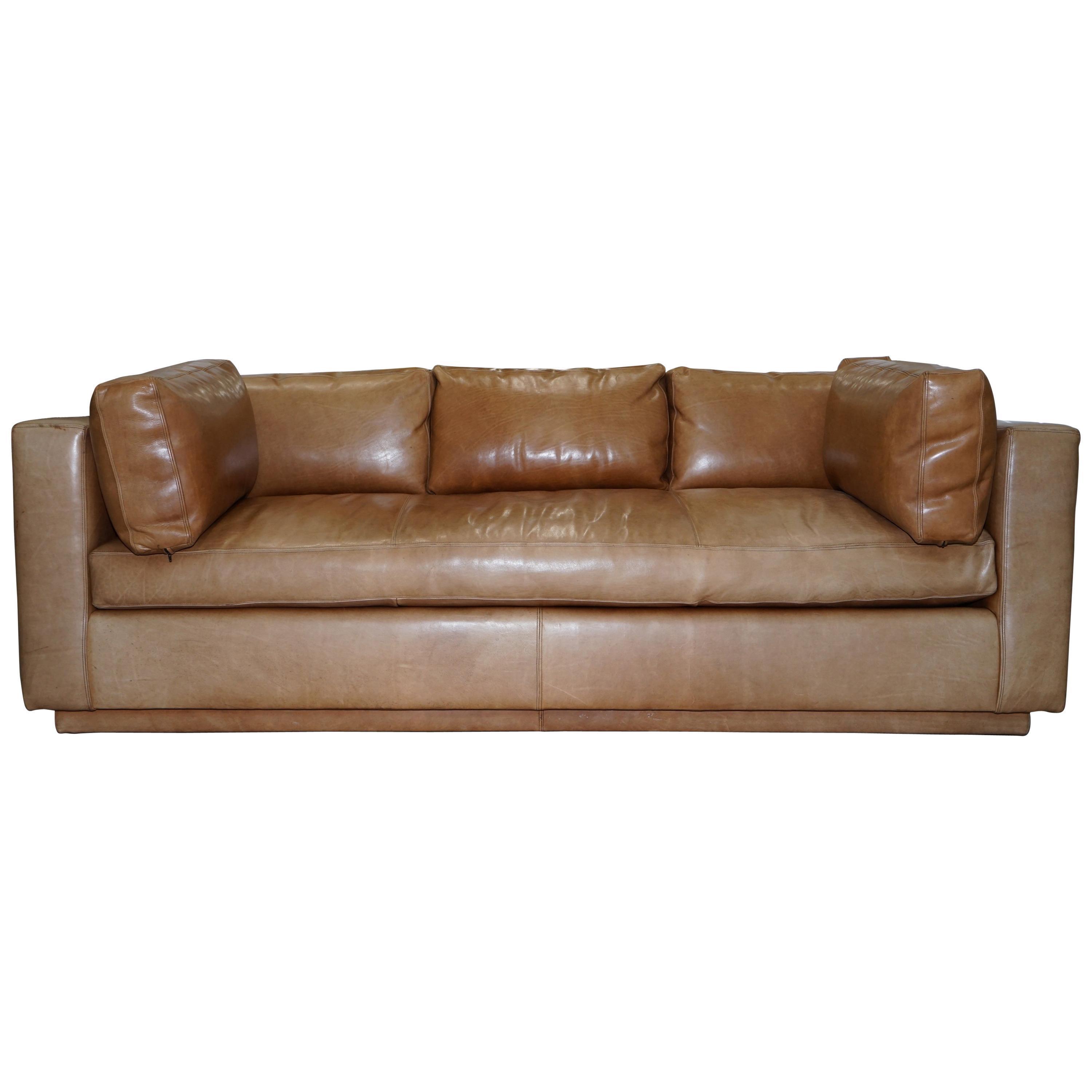 Huge Ralph Lauren Three Four Seater Brown Leather Feather Sofa