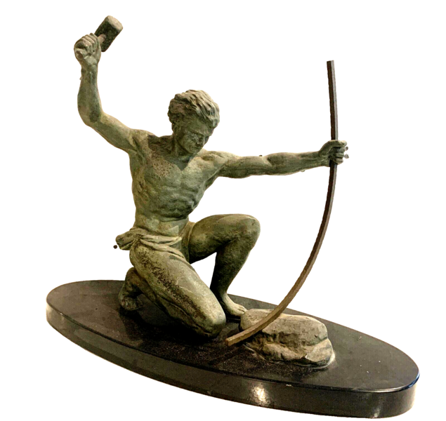 "The Blacksmith" Group In Rule Patinated Art Deco 20th Century