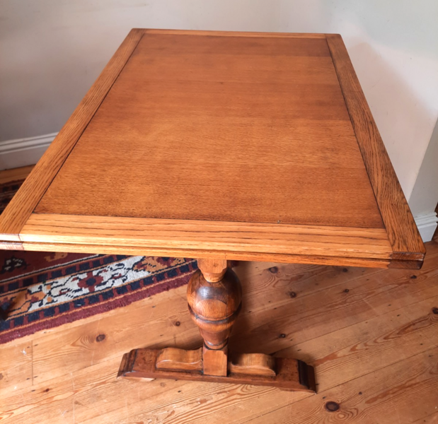 Vintage Antique Twin Pedestal Solid Oak Extending Dining Table Made By H. Lebus