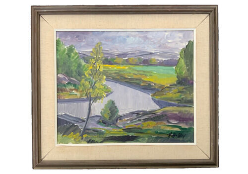 Mid 20th Century Impressionistic Landscape Oil Painting, Signed, Framed 1960s