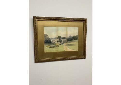 Vintage Framed Print – Lamberton Park Country House Scene – Stately Home Landscape – Ornate Gilt Frame Wall Art – Traditional English Decor