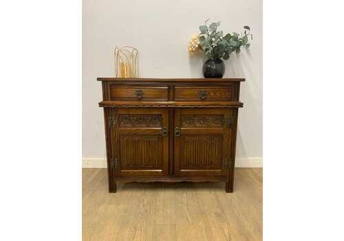 Old Charm Oak Sideboard, Tudor Style Carved Cabinet, Vintage Oak Furniture, Small Antique Storage Cupboard