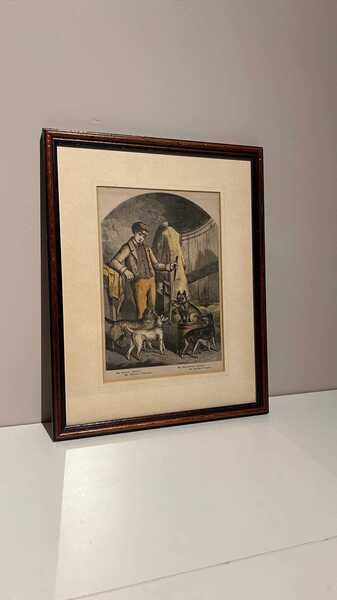 Antique 19th Century Book Print Of Dog Breeds And Handler – Framed And Glazed