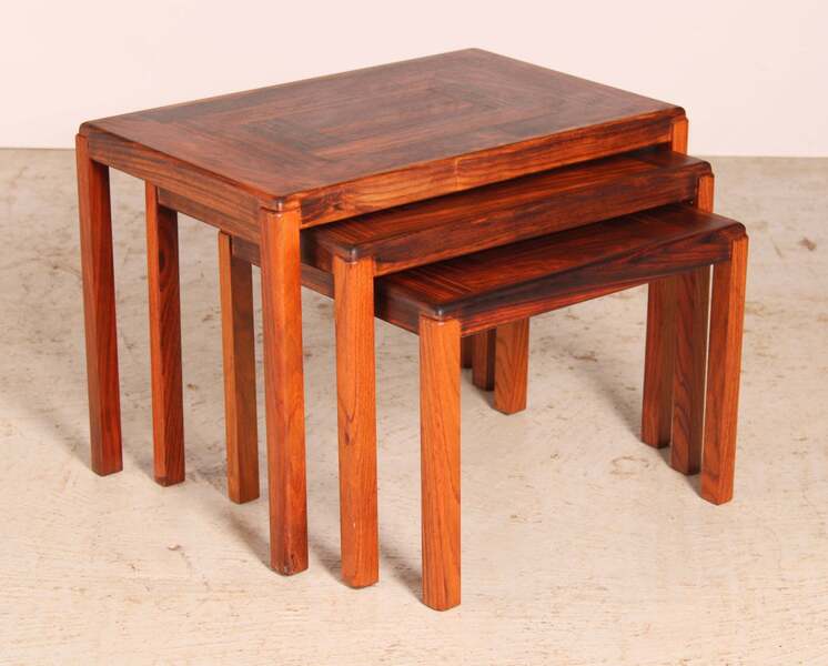A Midcentury Danish Rosewood Nest Of Three Tables By Vejle Stole, C. 1970s