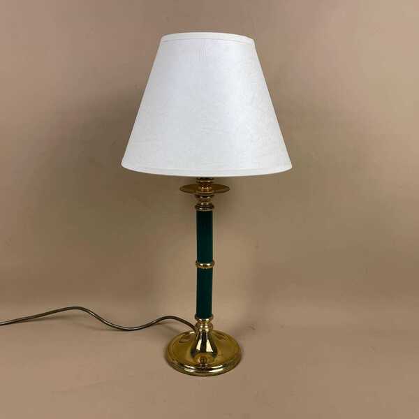 Vintage Green & Gold Lamp Bedside Table Light White Lampshade Shade Pillar Column Medium