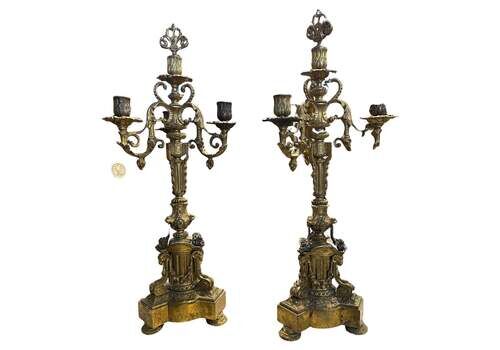 A Pair Of Second Empire Gilded Bronze Italian Candelabras