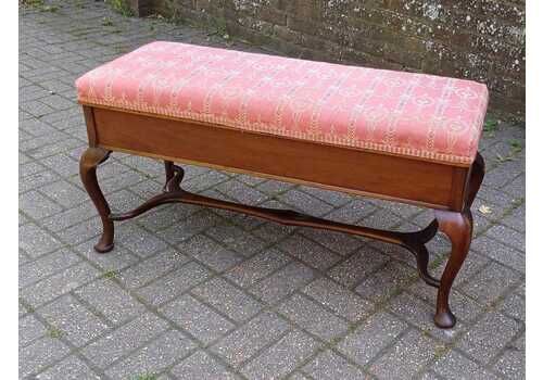 Vintage Queen Anne Style Mahogany Dual Piano Stool Storage Bench | Upholstered Seat In Rose Pink| Blanket Box Ottoman Free Hand Delivery