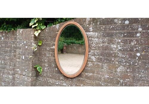 Antique Oval Wall Mirror With Stripped Mahogany Wooden Frame – Rustic Vintage Vanity Or Hallway Decor Original Well Preserved Bevelled Glass