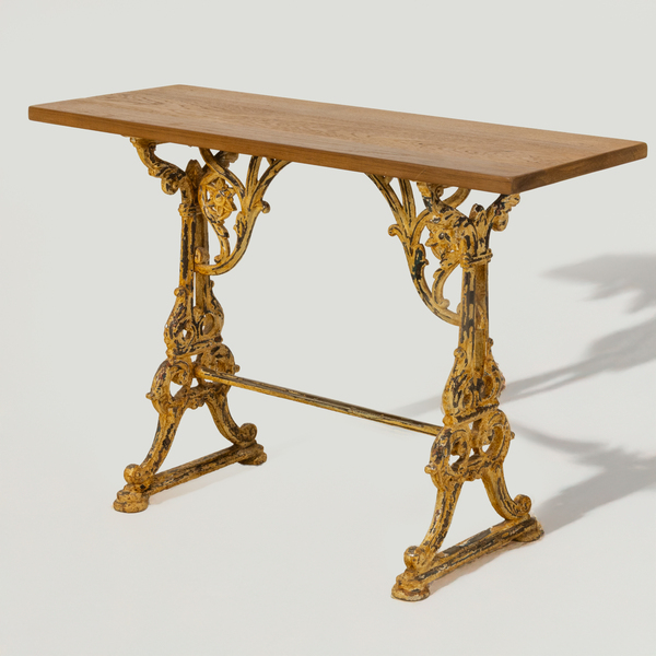Iroko Top Table With Ornate Cast Iron Base Rwi 9324