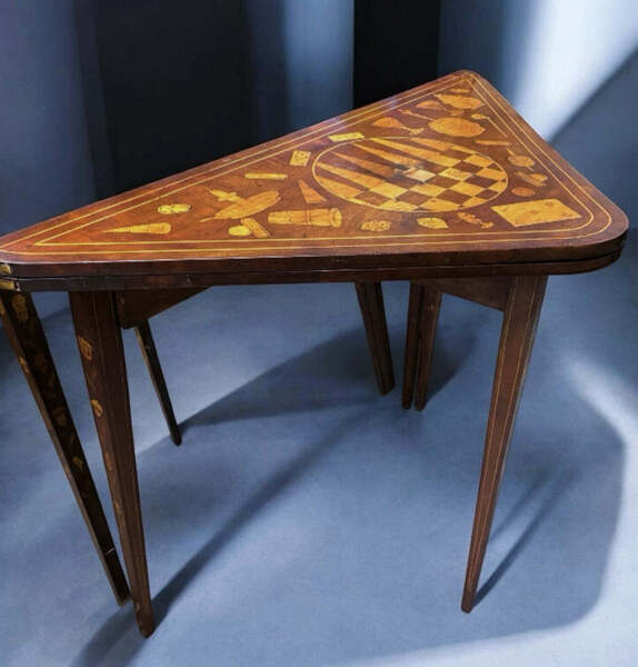 Early Dutch Marquetry Games Table With Fold Over Lid And Card Playing Area