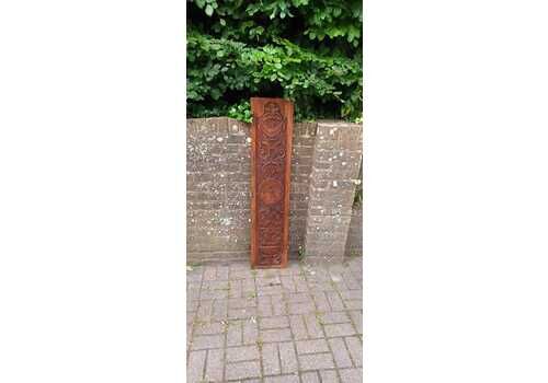 Tall Antique Hand Carved Wood Wall Panel Plaque With Neoclassical Foliate Detailing, Rich Patina, Victorian Country House Charm
