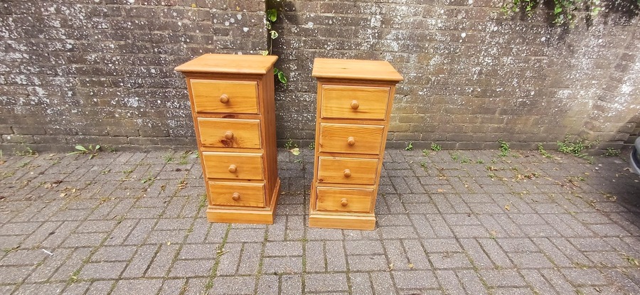 Pair Of Useful This Rustic Solid Pine 4 Drawer Slim Flight Chest Of Drawers | Vintage Storage Tallboys Rustic Shabby Chic