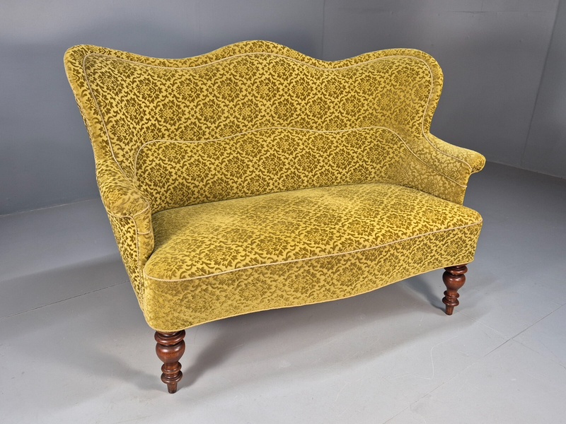 Antique 2 Seater Sofa Camel Back Gold Embossed Velour Danish Design Eb9580 V2ss