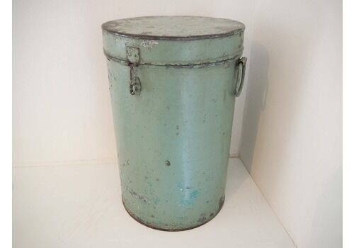 Large Green Painted Metal Vintage Indian Rice Storage Drum / Bin / Laundry Basket   Early 20th Century