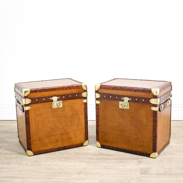 Pair Of Leather Trunks Or Storage Boxes