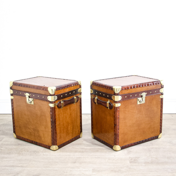 Pair Of Leather Trunks Or Storage Boxes photo for sale