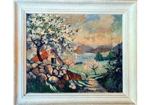 French Impressionist Landscape, Pommiers En Fleurs Aux Espagnoux, Apple Blossom By Louis Francois Lachat
