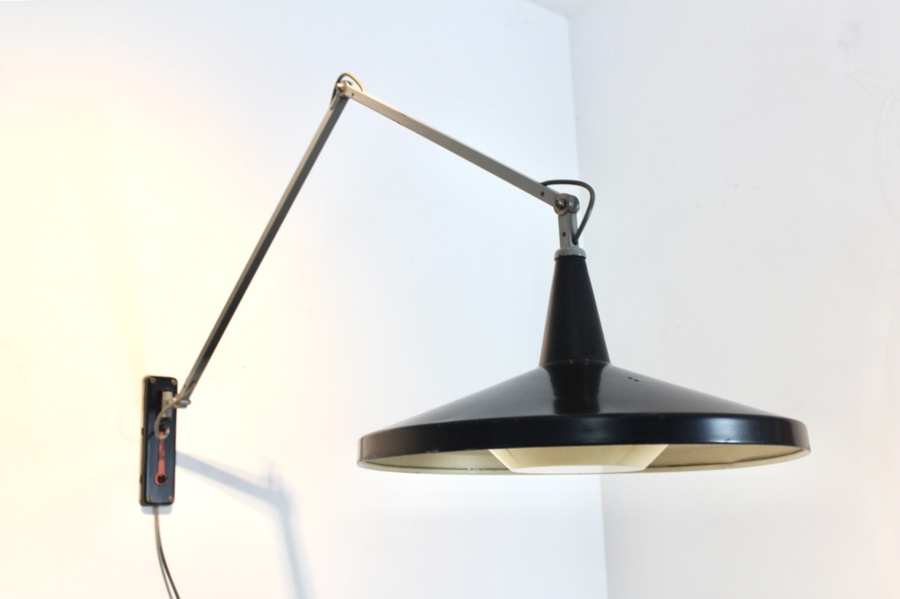 Gispen Panama Wall Lamp No. 4050 By Wim Rietveld & André Cordemeyer – Black With Original Diffuser