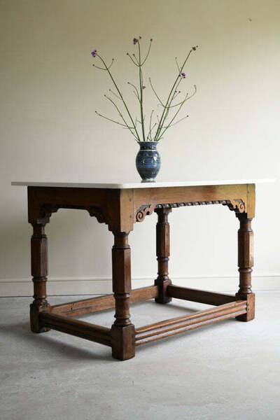 Rustic Oak & Quartz Table, 1700s
