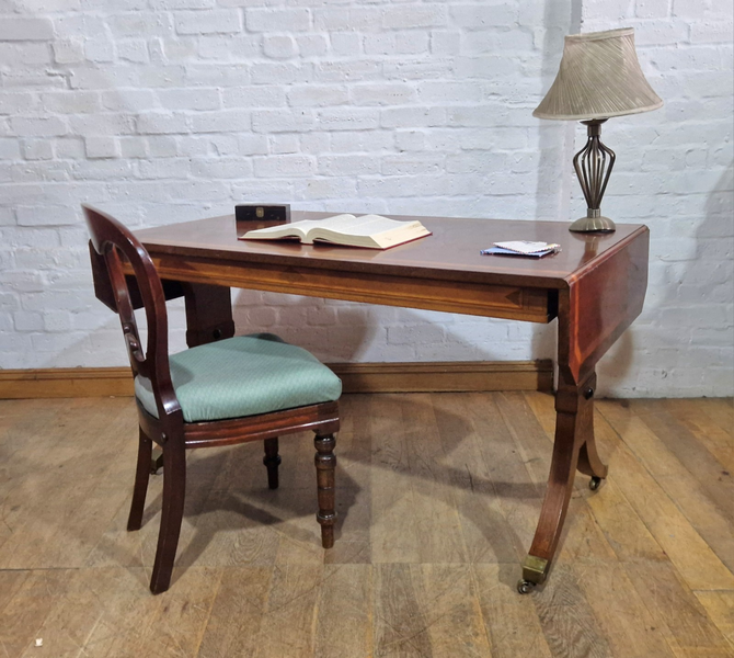 Antique Danish Inlaid Mahogany Folding Sofa Table Library Table Dining Table photo for sale