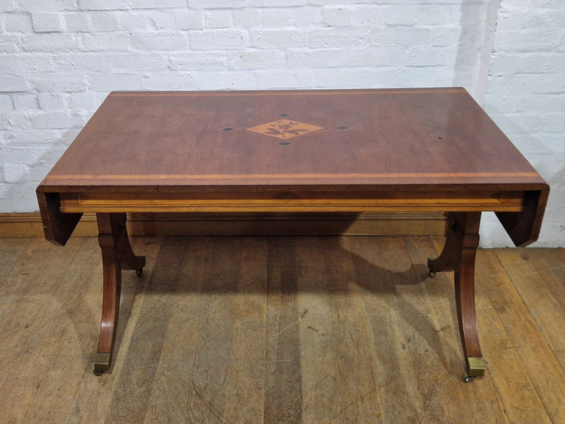 Antique Danish Inlaid Mahogany Folding Sofa Table Library Table Dining Table photo 395.0