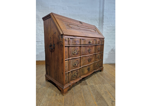Antique Large Rustic Solid Wood Bureau Writing Desk With Drawers