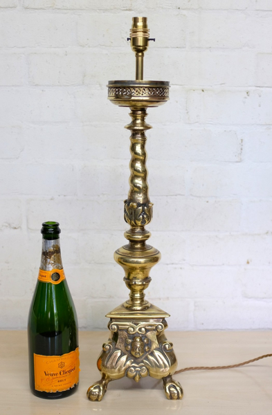 Table Lamp Antique Large Ecclesiastical Brass Candlestick Conversion Updated Vgc