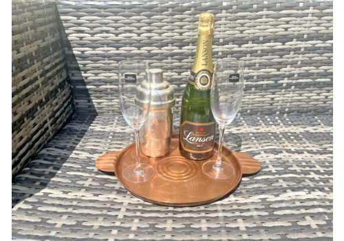 Antique Art Deco Copper Banded Bullseye Fanned Cocktail Drinks Serving Bar Tray