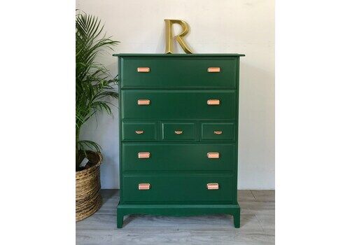 Stag Minstrel Furniture Tallboy Chest Of Drawers Painted Green