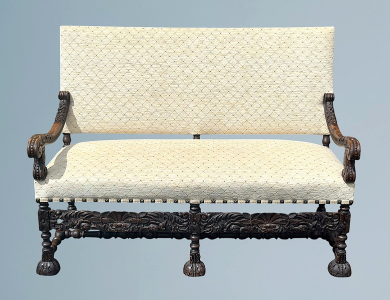 Antique Carved Walnut Sofa / Carved Walnut Settee