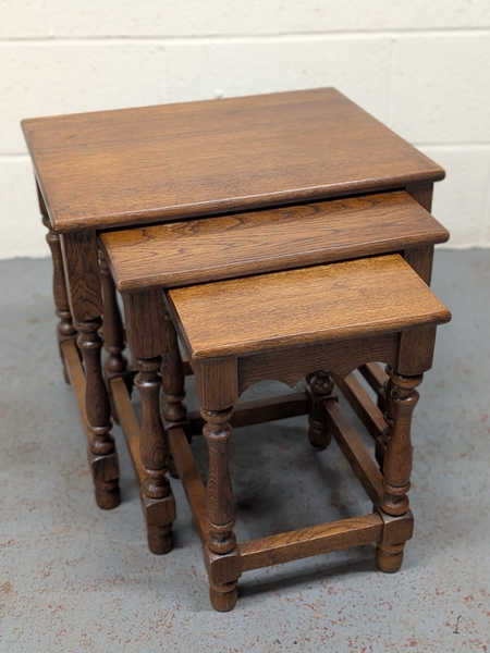 Vintage Solid Oak Nest Of Tables
