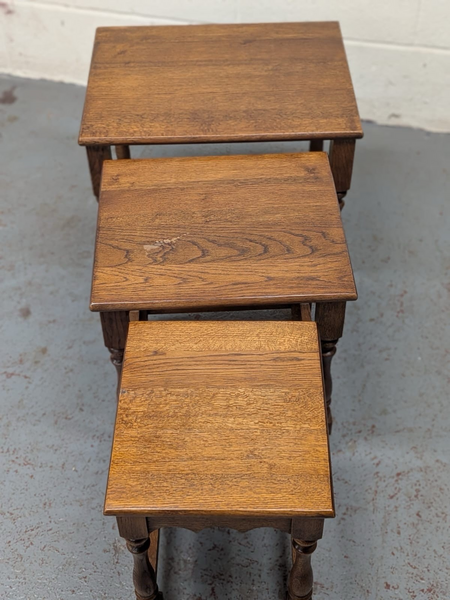 Vintage Solid Oak Nest Of Tables photo for sale