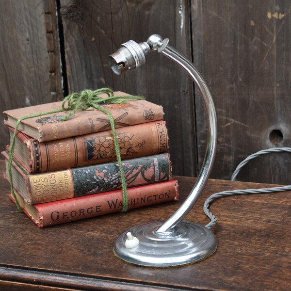 Antique Art Deco Chrome Stepped Base Adjustable Task Light Desk Lamp