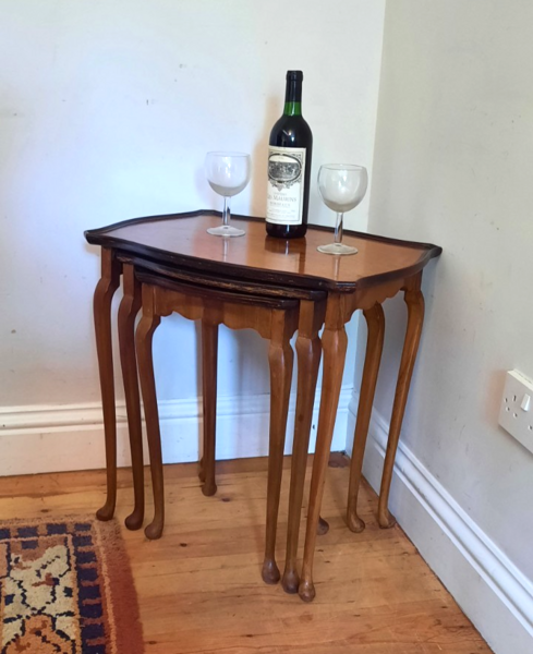 Vintage Queen Anne Style Nest Of  Tables Burr Walnut.
