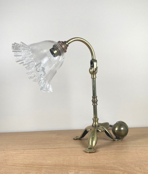 Vintage Solid Brass Swan Neck Pullman Table Lamp Base Was Benson Style Rewired