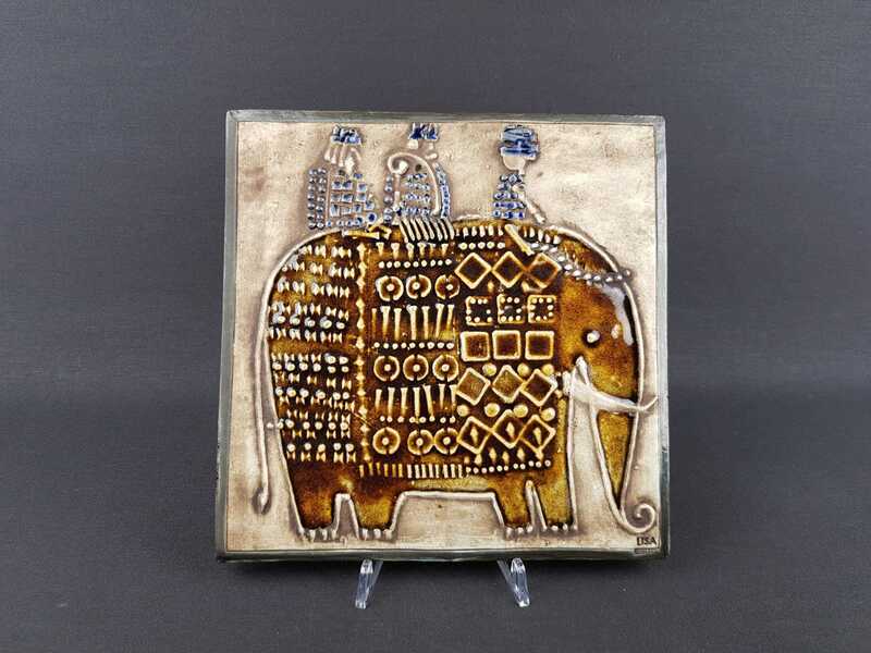 Vintage Lisa Larson For Gustavsberg, Tile With Elephant From The Unik Series Sweden 1962 1967s