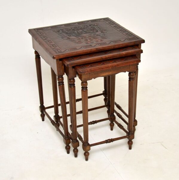 Antique Embossed Leather Top Nest Of Tables
