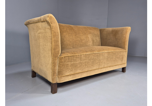 Vintage Gold Art Deco 2 Seat Sofa Danish 1930s High Sided Boxy Style Eb9615 V2ss