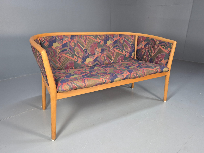 Vintage 2 Seater Sofa Curved Beech Frame Multicoloured 1980s Danish Eb9290 M2ss