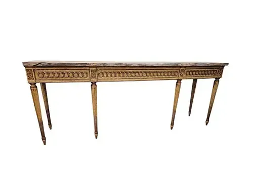 A Fabulous Mid 20th Century Marble Top Painted And Gilded Console Table